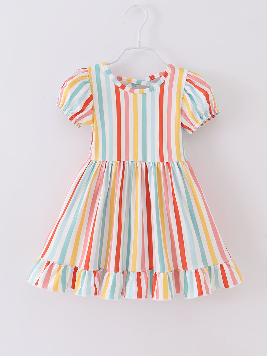 Orange Blue Stripe Girl Dress