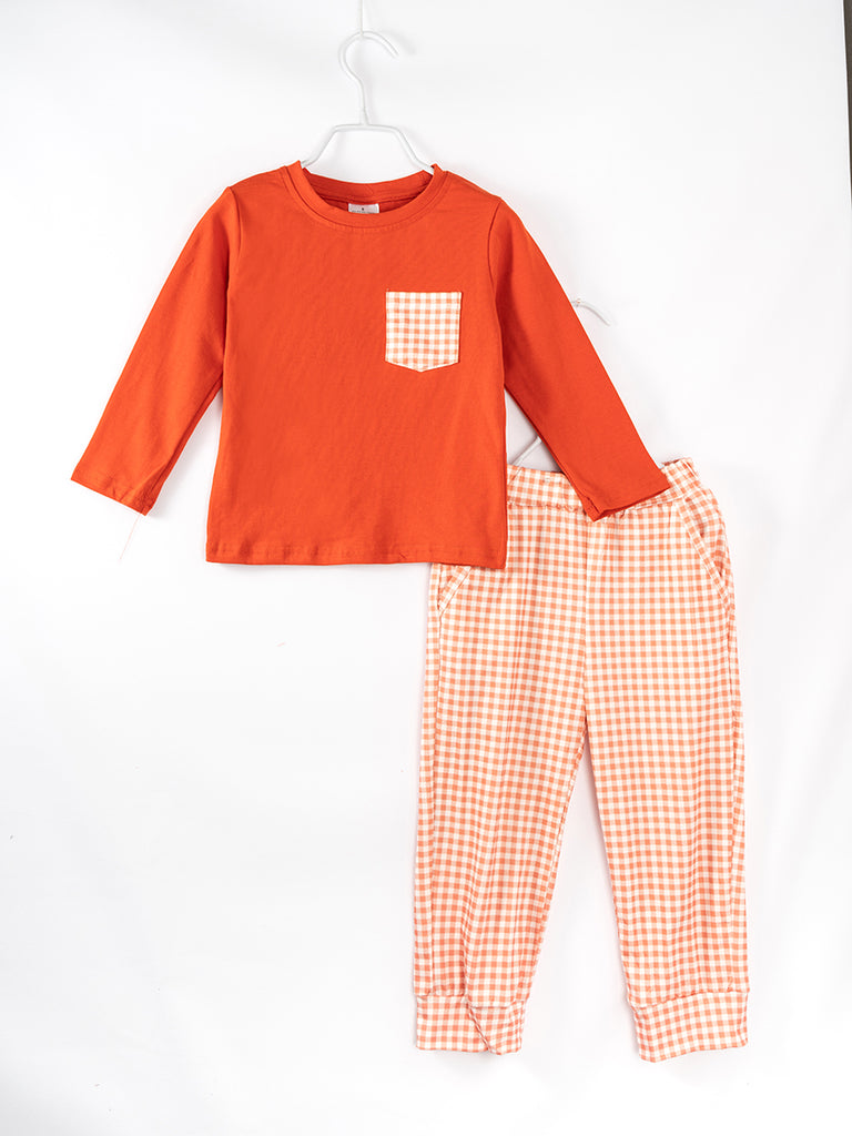 Orange Plaid Boy Pant Set