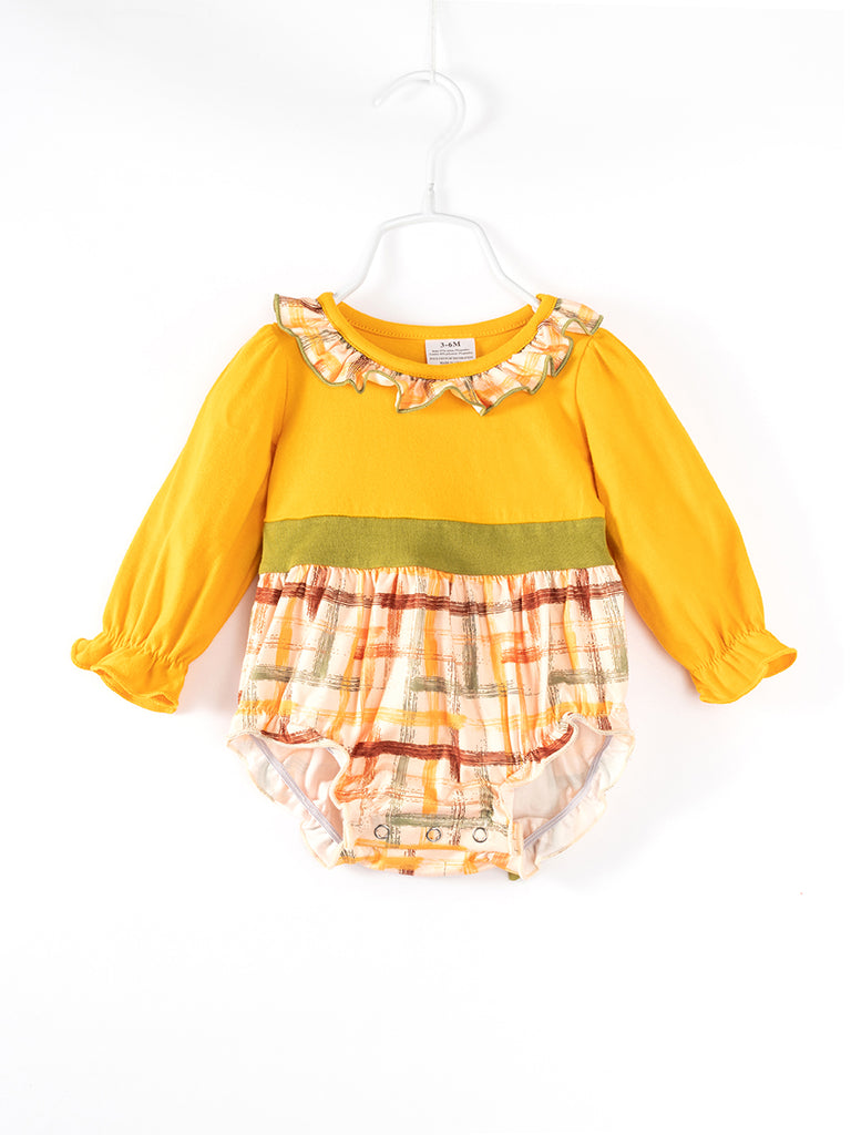Yellow Plaid Baby Girl Bubble Romper