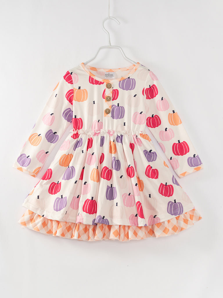 Orange Purple Pumpkin Girl Twirl Dress-toddler dress wholesale