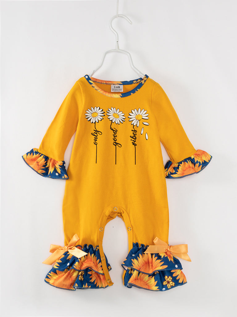 Yellow Daisy Baby Girl Ruffle Romper-baby clothing wholesale