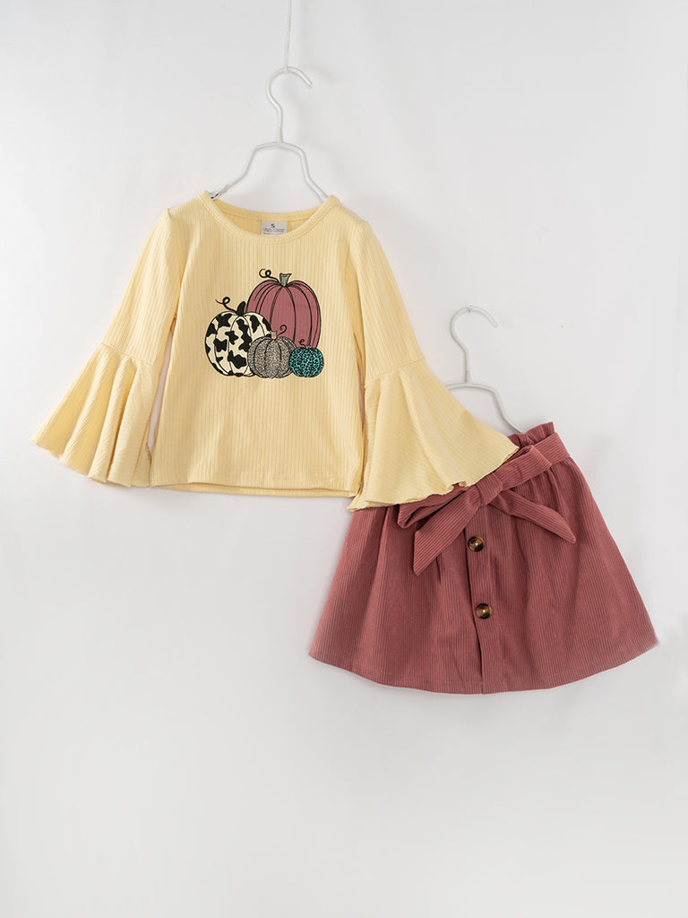 Purple Pumpkin Ruffle Girl Skirt Set-girl clothing wholesale