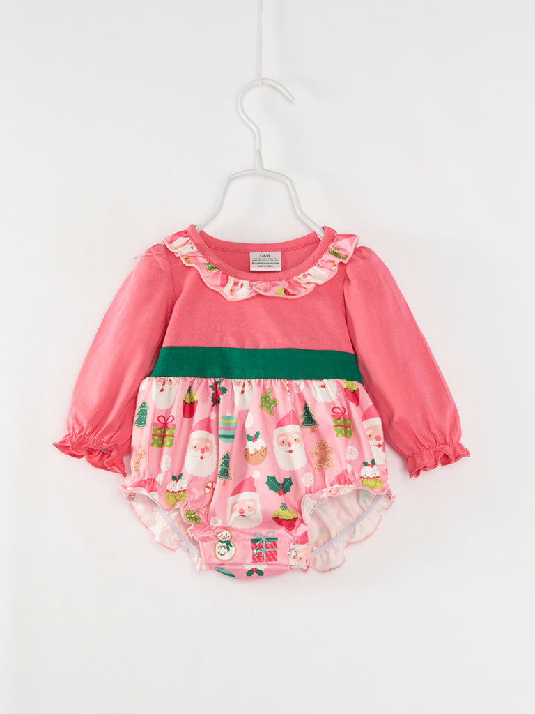 Christmas Pink Santa Ruffle Baby Girl Romper-baby clothes wholesale