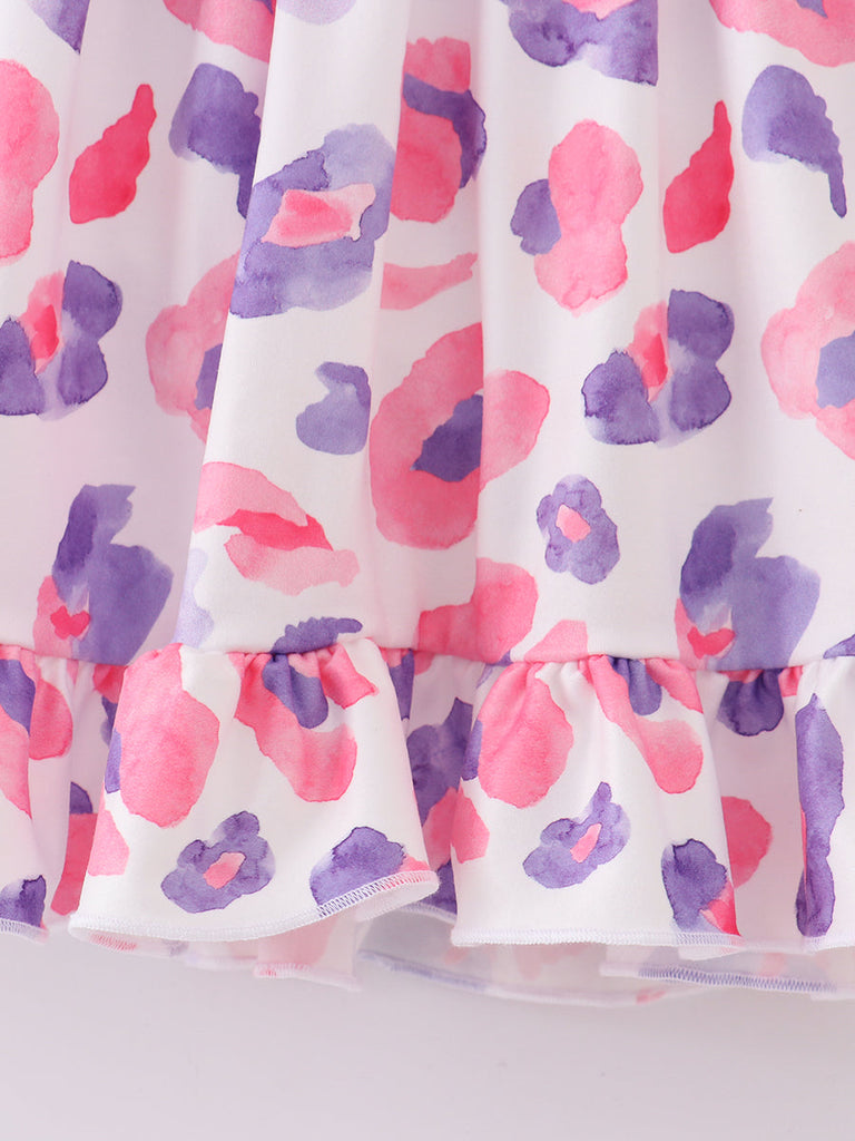 Online Children's Boutique Clothing Store Hayward, Alameda, Ca - Pink Purple Leopard Girl Twirl Dress