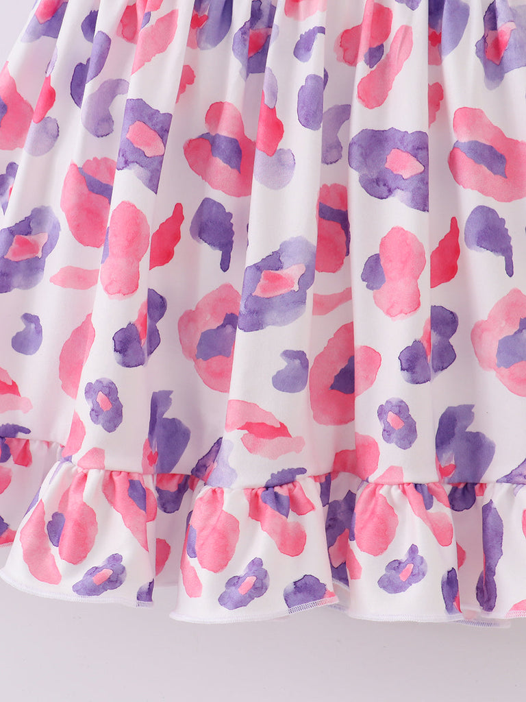 Online Children's Boutique Clothing Store Hayward, Alameda, Ca - Pink Purple Leopard Girl Twirl Dress