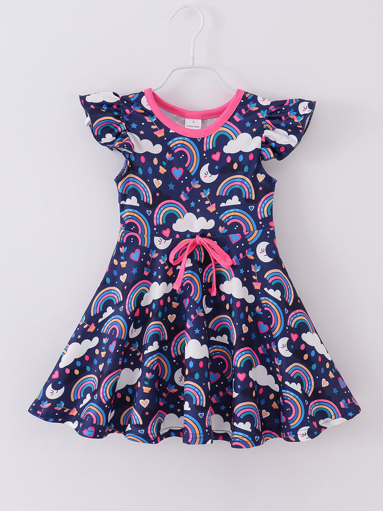 Rainbow Cloud Ruffle Girl Dress-Children's Boutique Clothing Wholesale