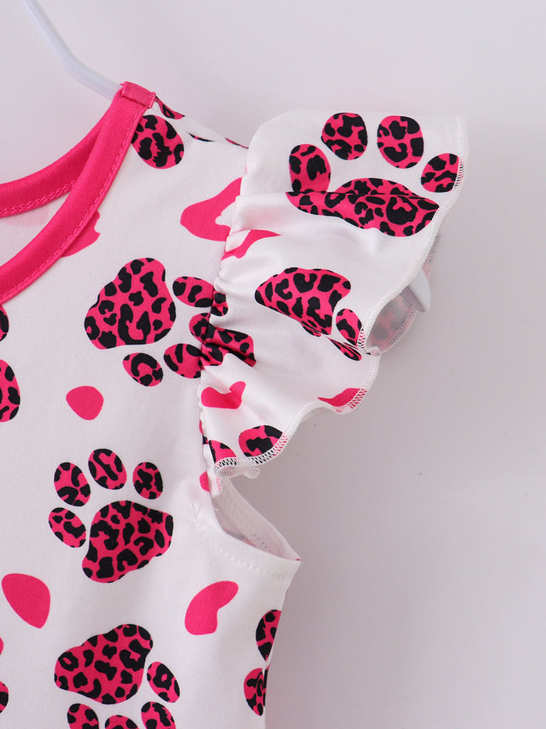 Online Children's Boutique Clothing Store Hayward, Alameda, Ca - Pink Leopard Paw Ruffle Girl Dress