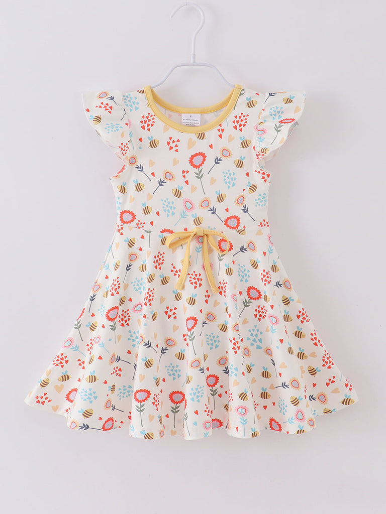 Floral Bee Ruffle Girl DressOnline Children's Boutique Clothing Store Hayward, Alameda, Ca - Floral Bee Ruffle Girl Dress