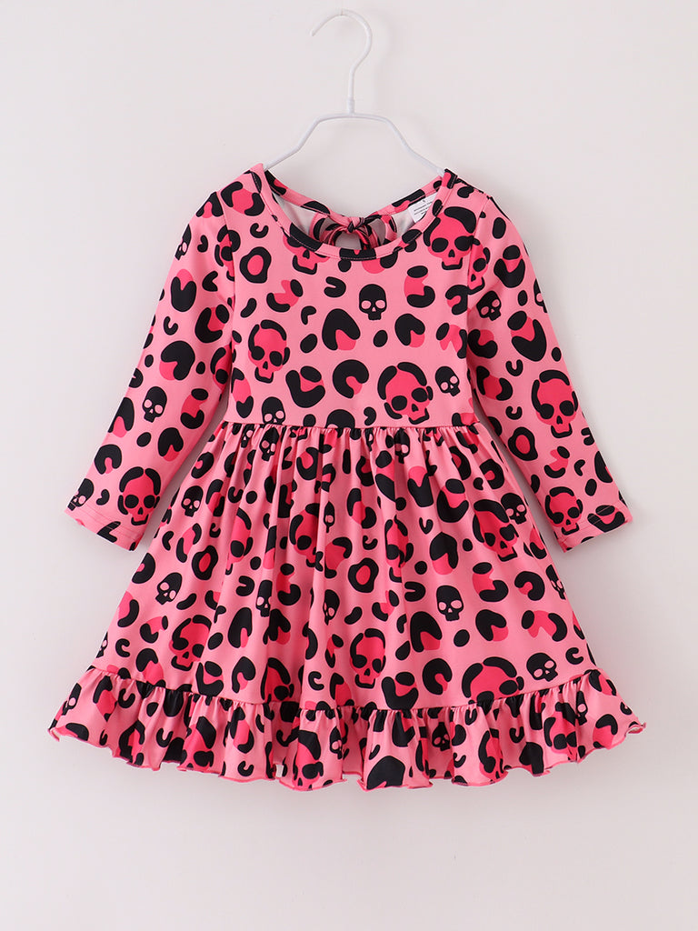 Halloween Pink Skull Print Girl Twirl Dress