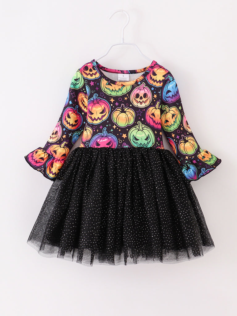 Halloween Colorful Pumpkin Print Girl Tutu Dress