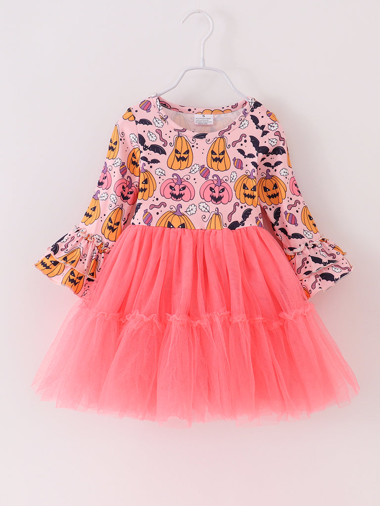 Halloween Pink Pumpkin Print Girl Tutu Dress