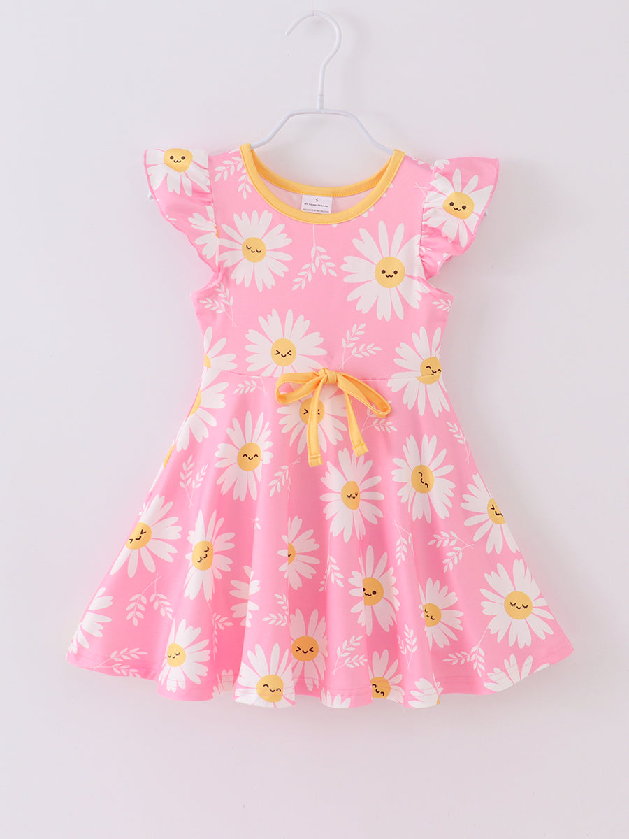 Pink Daisy Ruffle Girl Dress