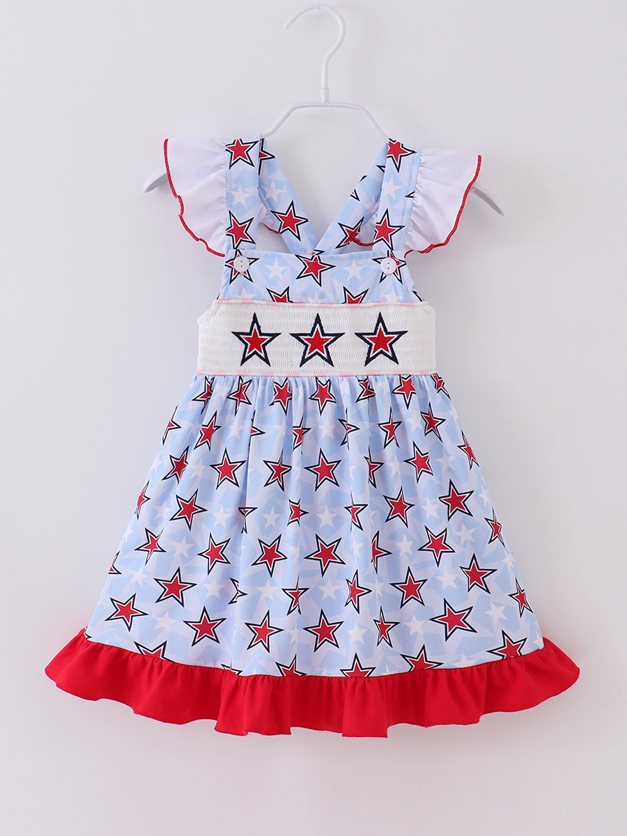 4TH OF JULY Star Ruffle Girl Smocked Dress 5Y 4TH OF JULY Star Ruffle Girl Smocked Dress 5Y