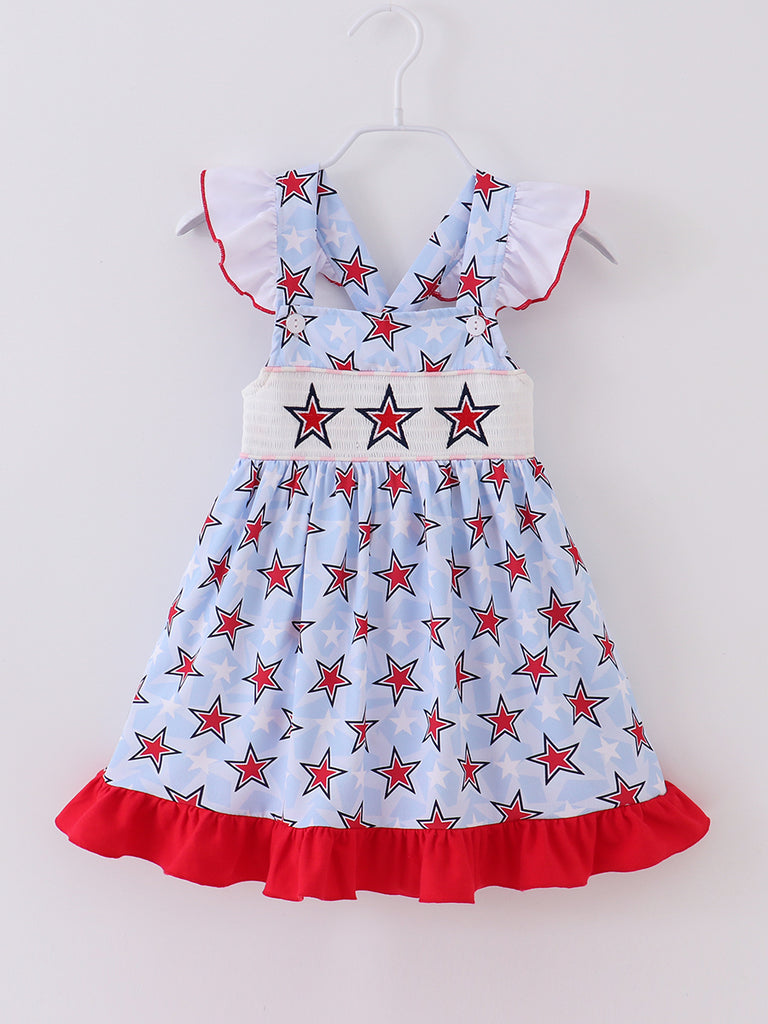Online Children's Boutique Clothing Store Hayward, Alameda, Ca - 4TH OF JULY Star Ruffle Girl Smocked Dress