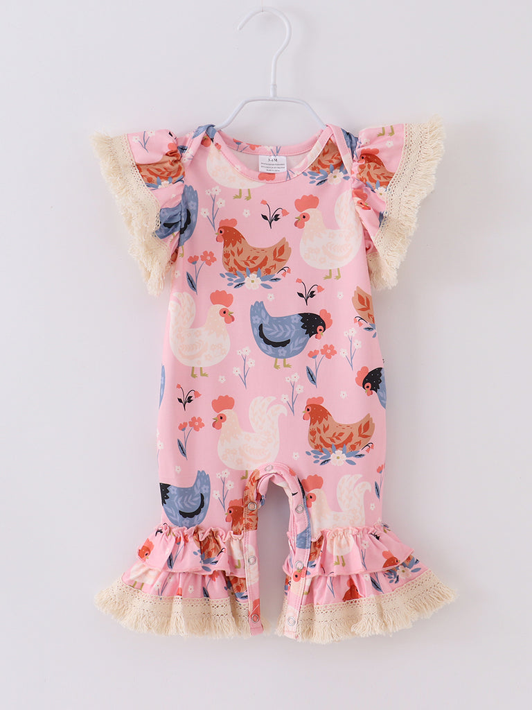 Online Children's Boutique Clothing Store Hayward, Alameda, Ca - Chicken Print Tassel Baby Romper