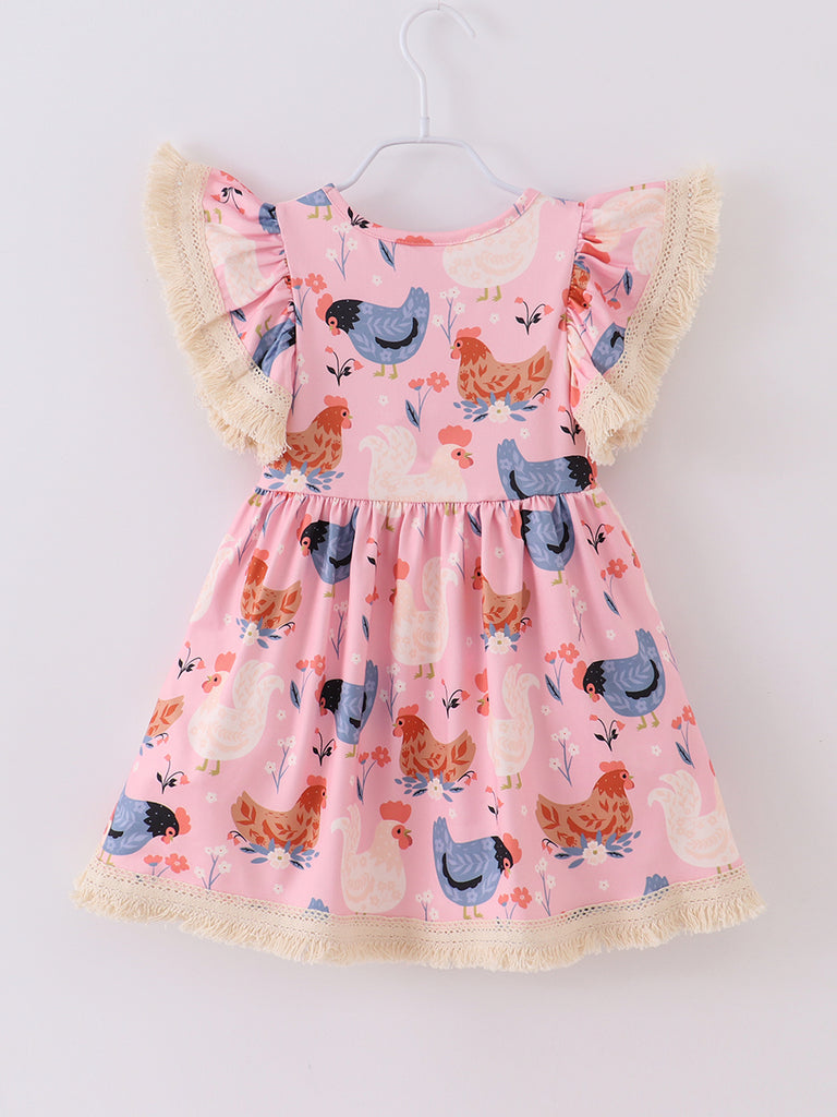 Online Children's Boutique Clothing Store Hayward, Alameda, Ca - Chicken Print Tassel Girl Dress