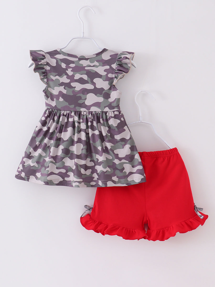 American Flag Ruffle Girl Short Set