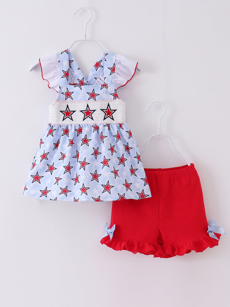 Online Children's Boutique Clothing Store Hayward, Alameda, Ca - 4TH OF JULY Star Ruffle Girl Smocked Short Set