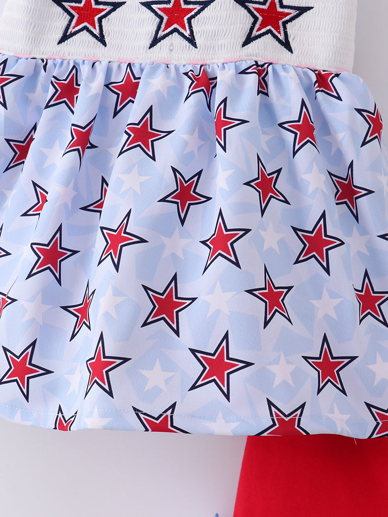 Online Children's Boutique Clothing Store Hayward, Alameda, Ca - 4TH OF JULY Star Ruffle Girl Smocked Short Set