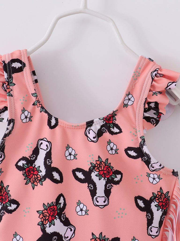 Online Children's Boutique Clothing Store Hayward, Alameda, Ca - Cow Print Tassel Girl Swimsuit