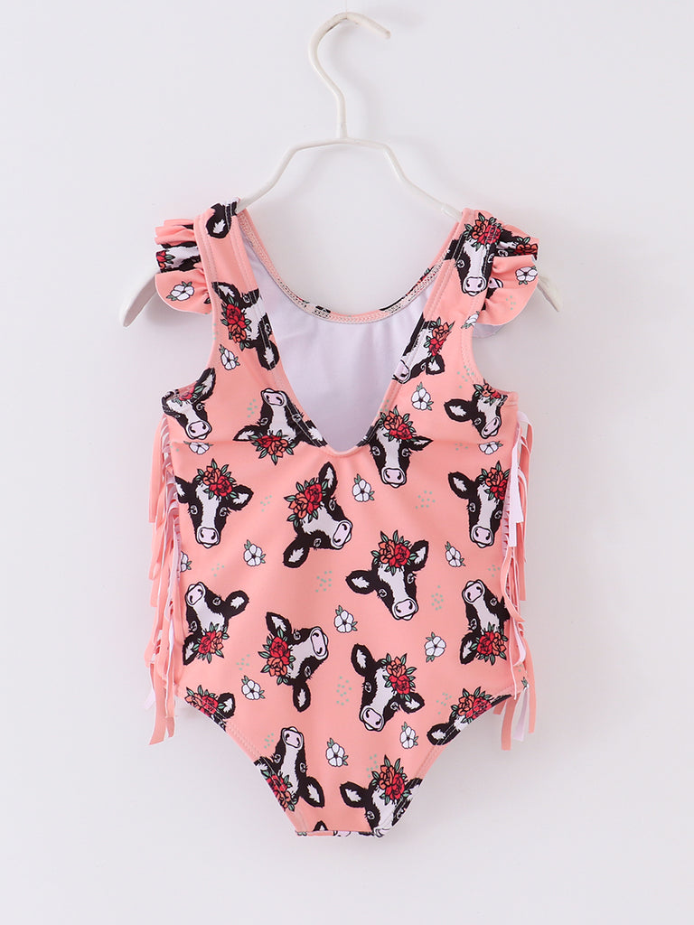Online Children's Boutique Clothing Store Hayward, Alameda, Ca - Cow Print Tassel Girl Swimsuit