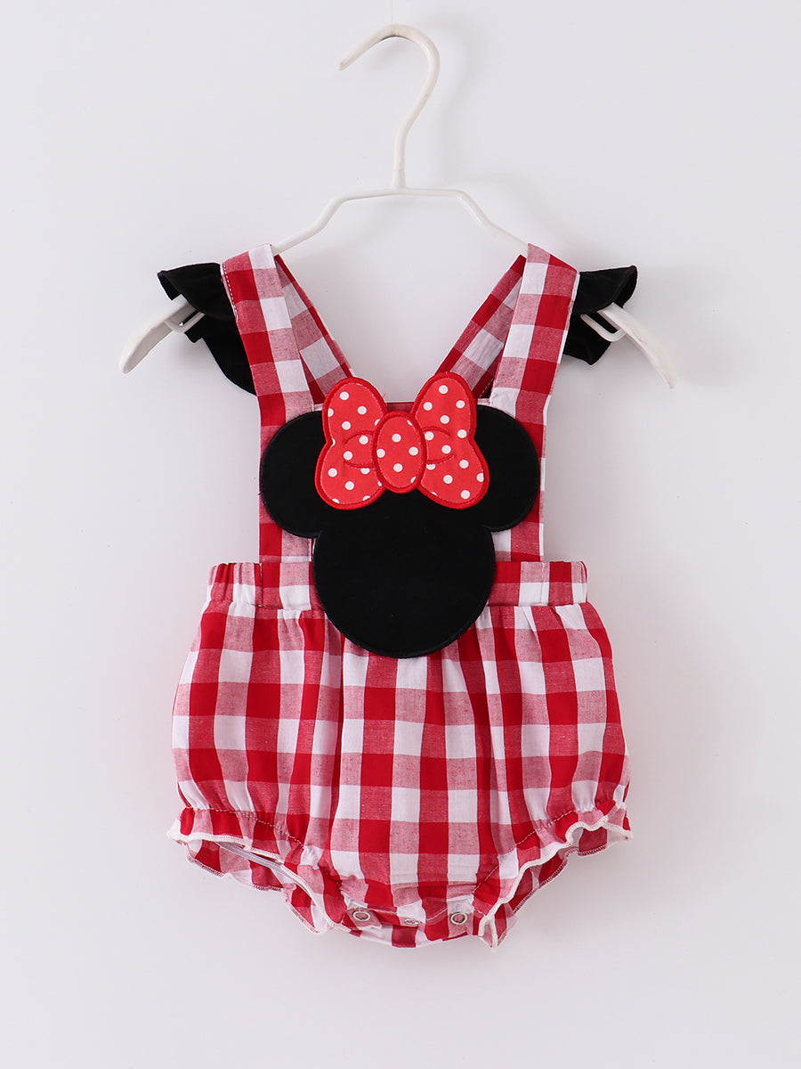 Red Plaid Minnie Mouse Baby Girl Romper