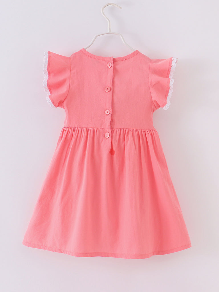 Online Children's Boutique Clothing Store Hayward, Alameda, Ca - Coral Pink Boho Embroidery Floral Girl Dress