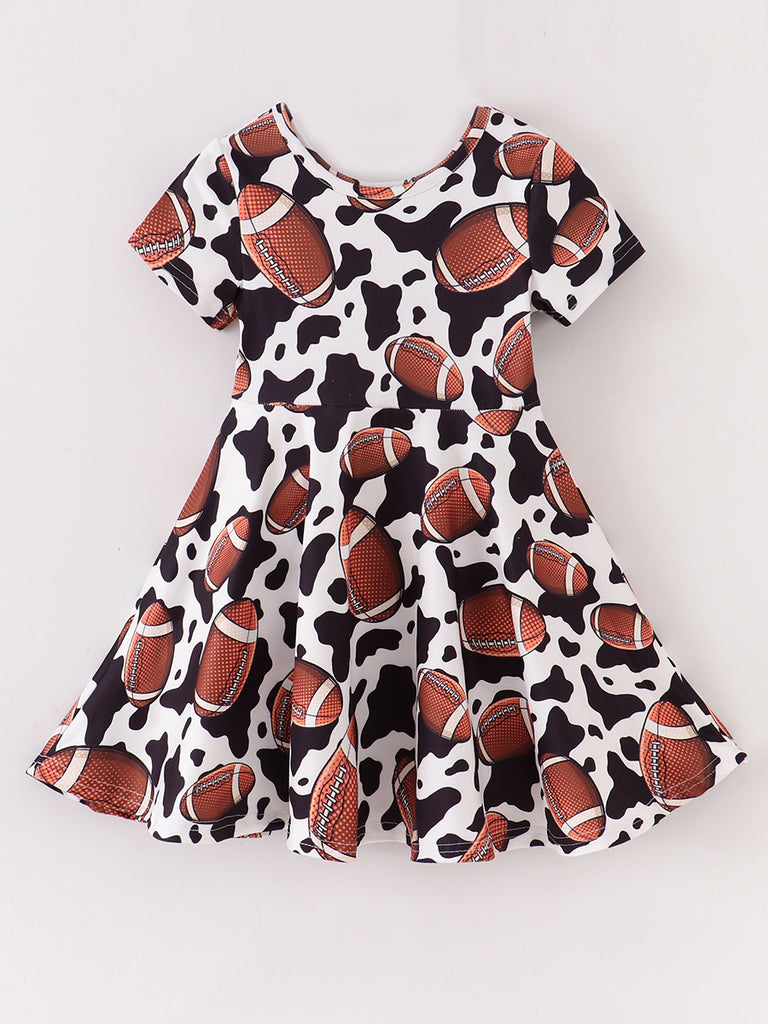 Online Children's Boutique Clothing Store Hayward, Alameda, Ca - Cow Print Football Girl Twirl Dress