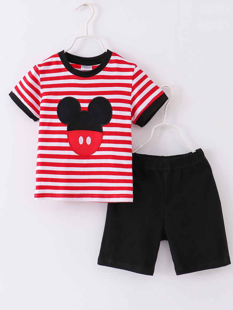 Red Plaid Mickey Mouse Boy Shorts Outfit