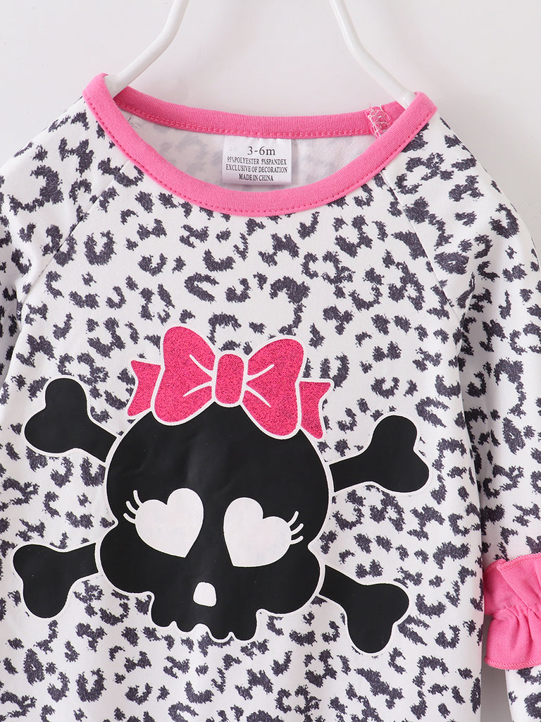  Skull Bow Leopard Baby Onesie