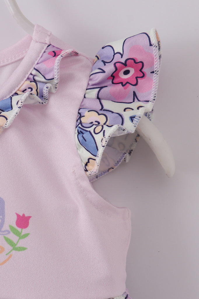 Spring Time Purple Floral Ruffle Baby Bubble Romper