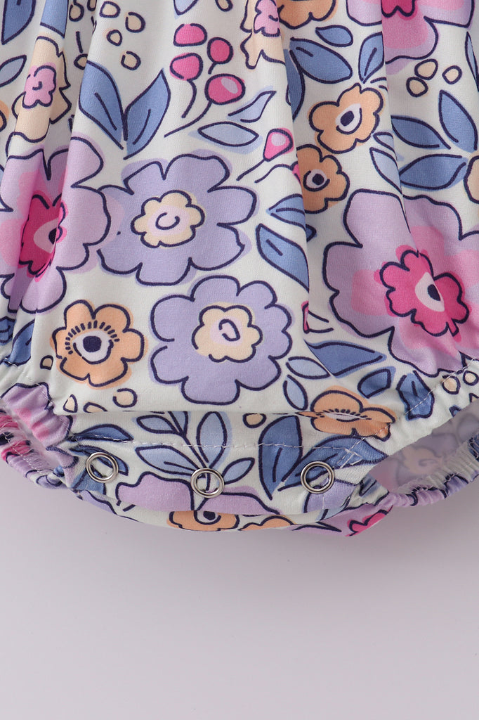 Spring Time Purple Floral Ruffle Baby Bubble Romper