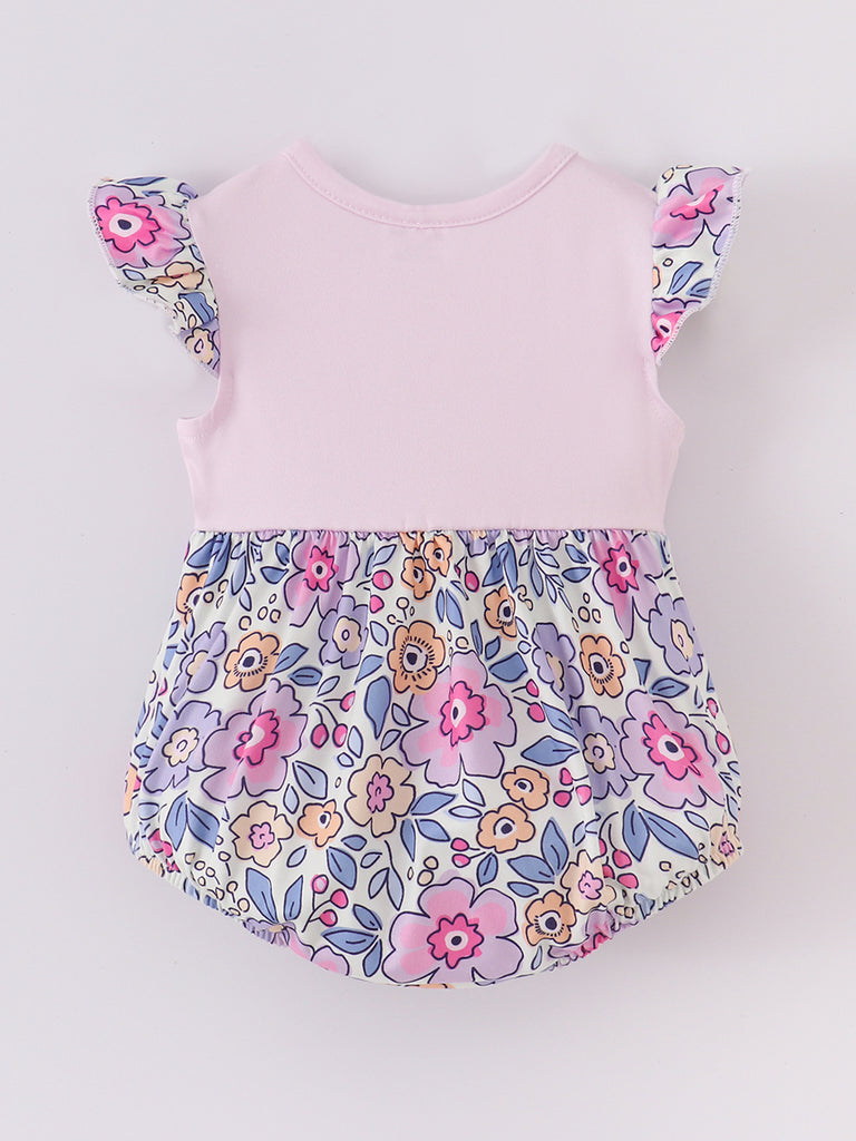 Spring Time Purple Floral Ruffle Baby Bubble Romper