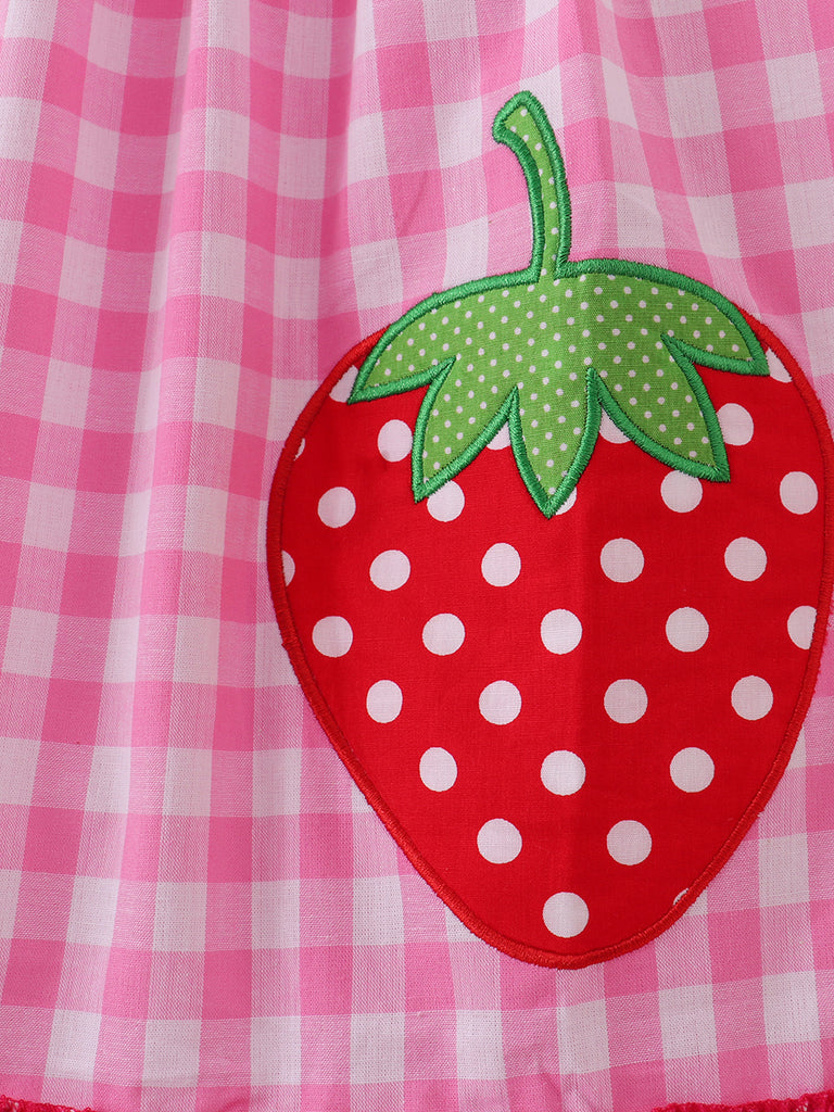 Online Children's Boutique Clothing Store Hayward, Alameda, Ca - Pink Plaid Applique Strawberry Girl Dress