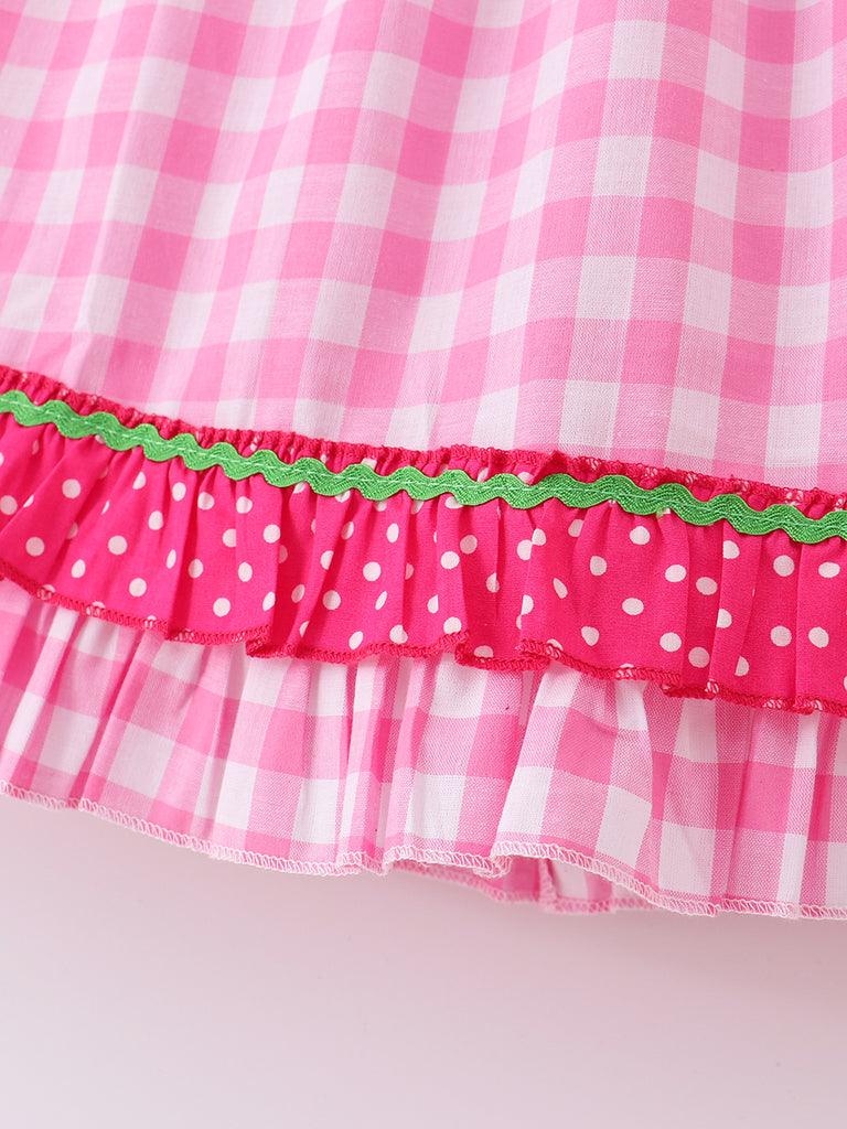 Online Children's Boutique Clothing Store Hayward, Alameda, Ca - Pink Plaid Applique Strawberry Girl Dress