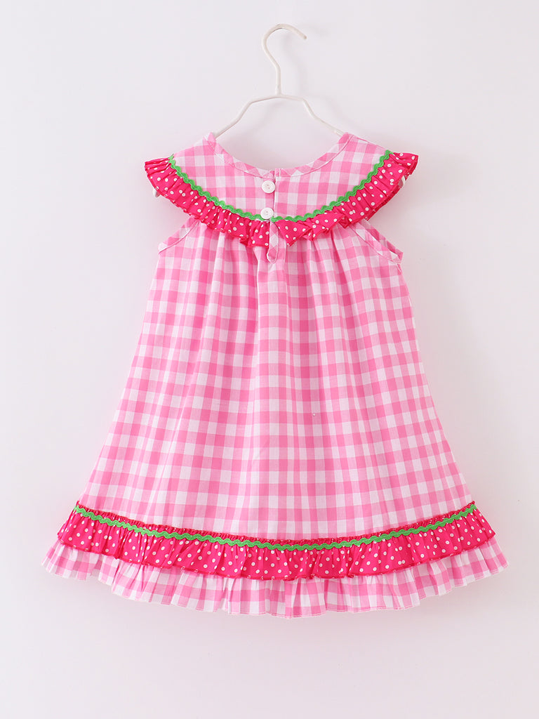 Online Children's Boutique Clothing Store Hayward, Alameda, Ca - Pink Plaid Applique Strawberry Girl Dress