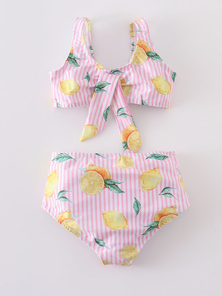 Online Children's Boutique Clothing Store Hayward, Alameda, Ca - Pink Stripe Lemon Ruffle Girl Swimsuit Set