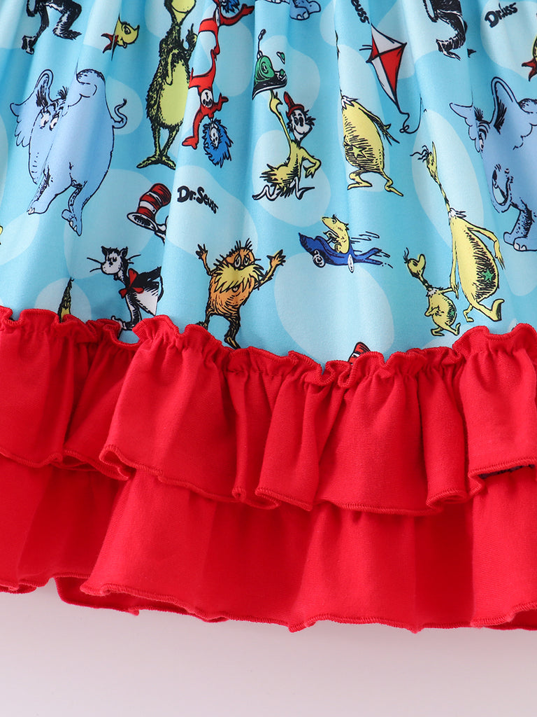 Online Children's Boutique Clothing Store Hayward, Alameda, Ca - Dr. Seuss Blue Red Ruffle Girl Dress