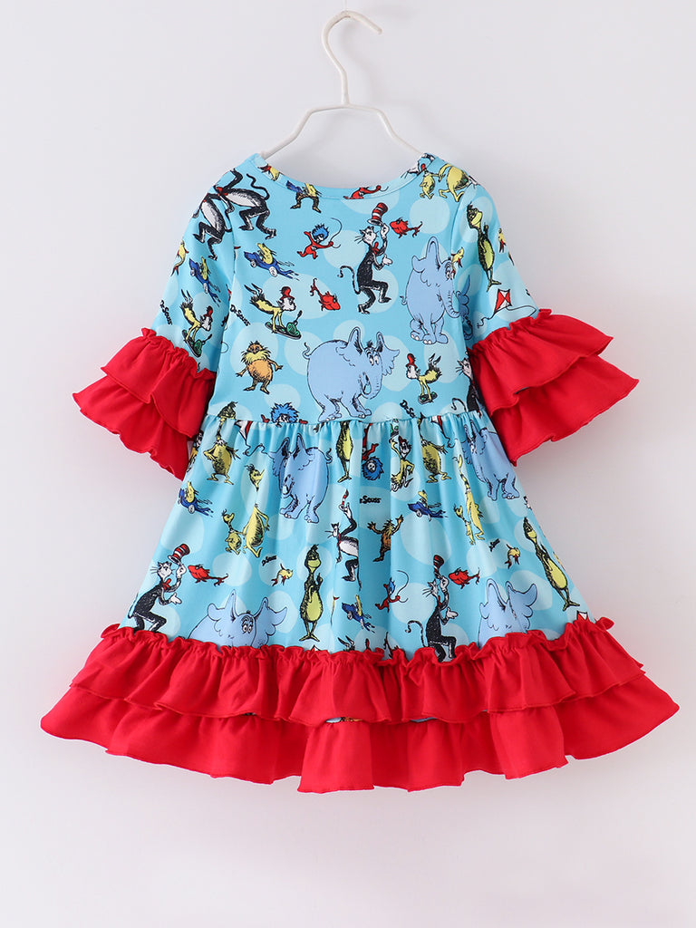 Online Children's Boutique Clothing Store Hayward, Alameda, Ca - Dr. Seuss Blue Red Ruffle Girl Dress