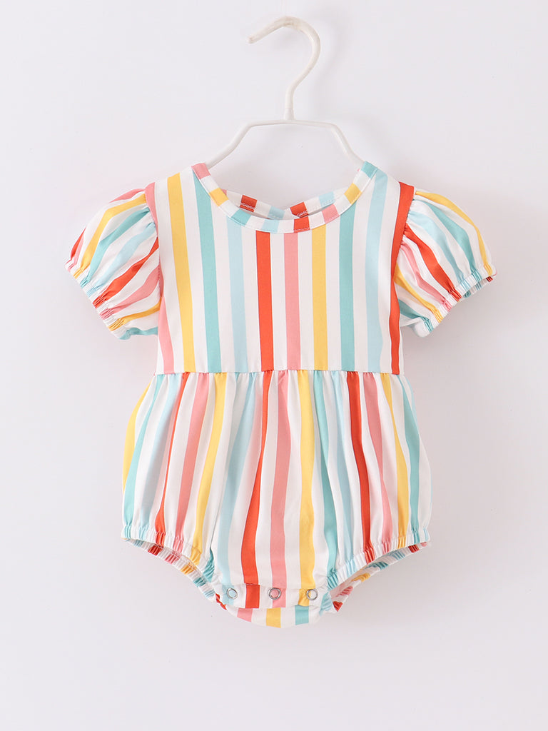 Online Children's Boutique Clothing Store Hayward, Alameda, Ca - Orange Blue Stripe Baby Romper