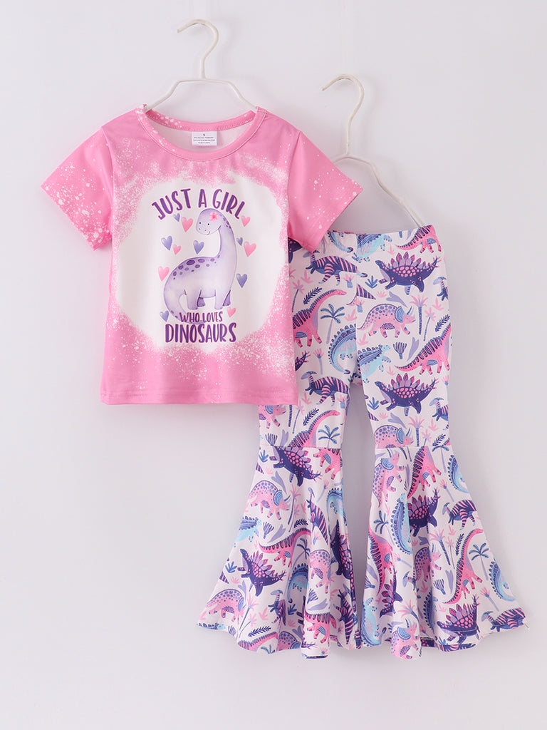 Online Children's Boutique Clothing Store Hayward, Alameda, Ca - Pink Dinosaur Girl Bell Bottom Outfit