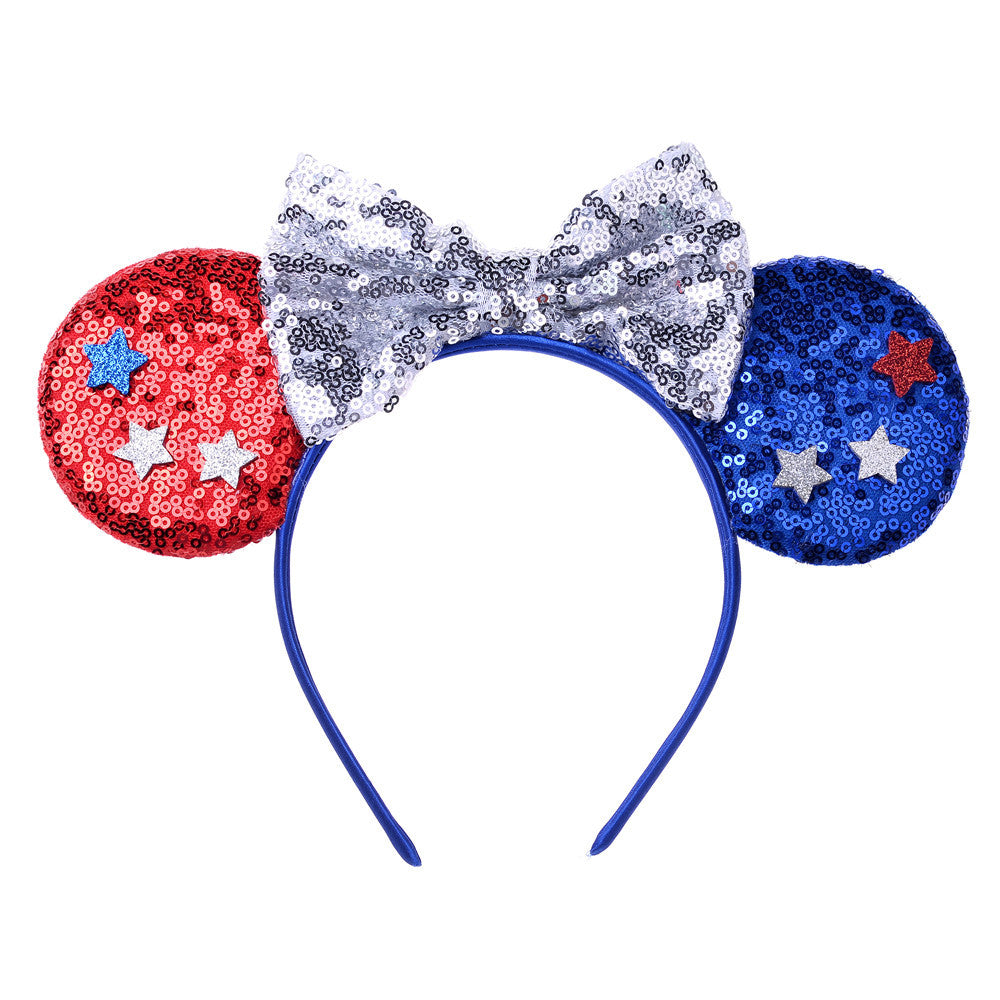 Red Blue Silver Star Minnie Mouse Ears Headband